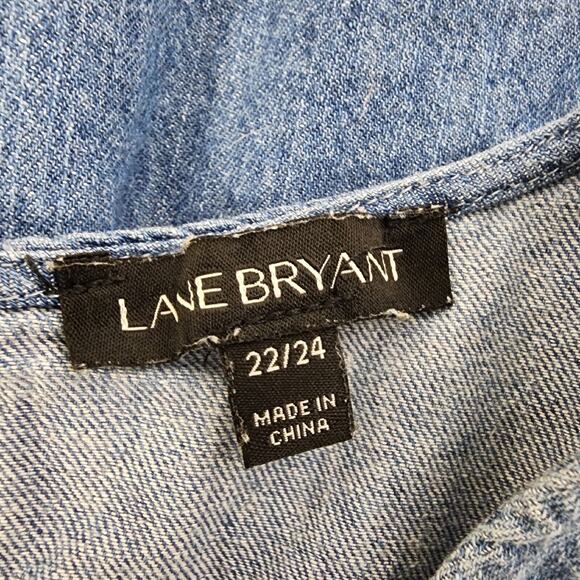 Lane Bryant Womens Top Size 22/24 Blue Peplum Light Wash Chambray Denim Tie Back - Picture 7 of 10